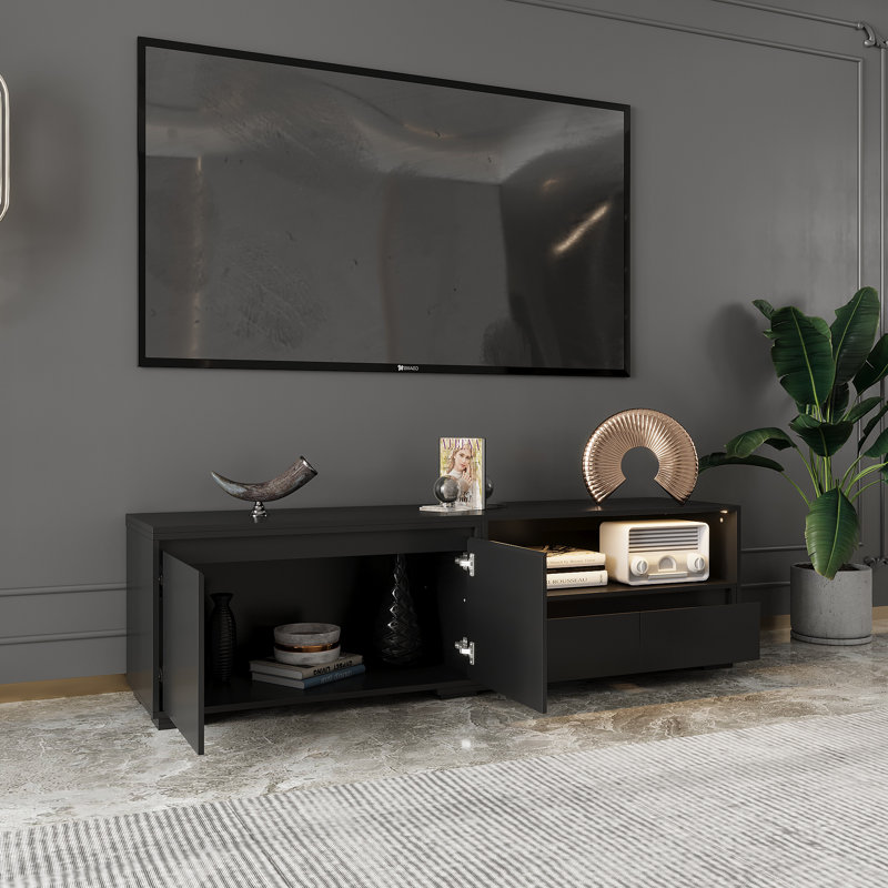 Modern Extendable Tv Stand With Adjustable Length And Led Light Sleek Media Console For Living Room